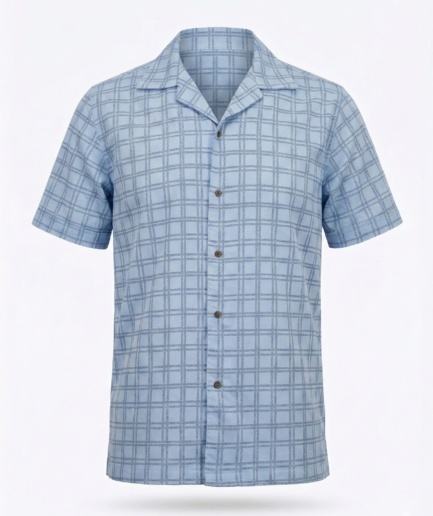 Ice Blue Grid Cuban Shirt