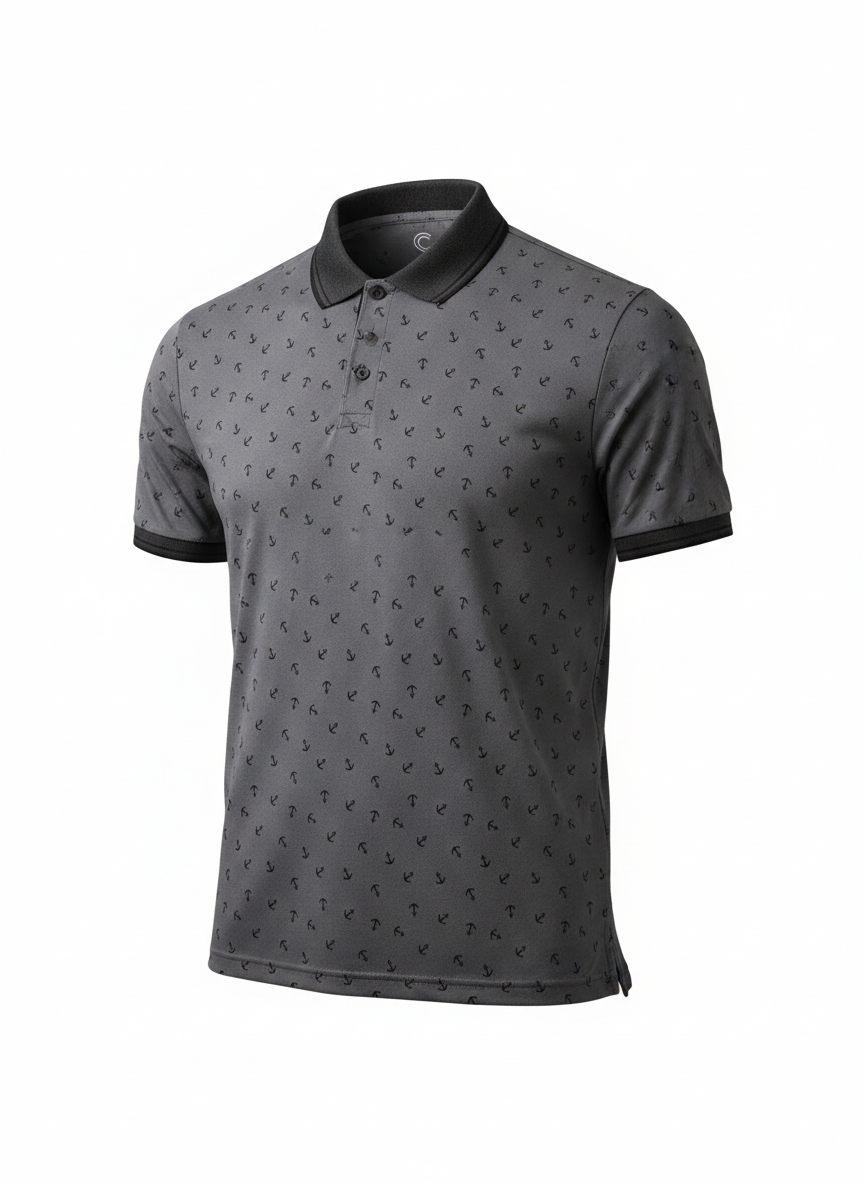 in grey printed polo