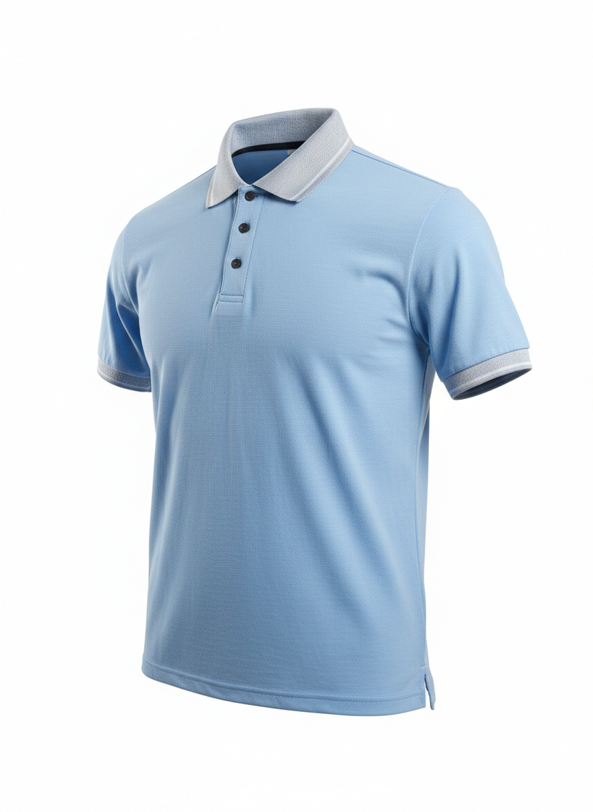 in plain ice blue polo
