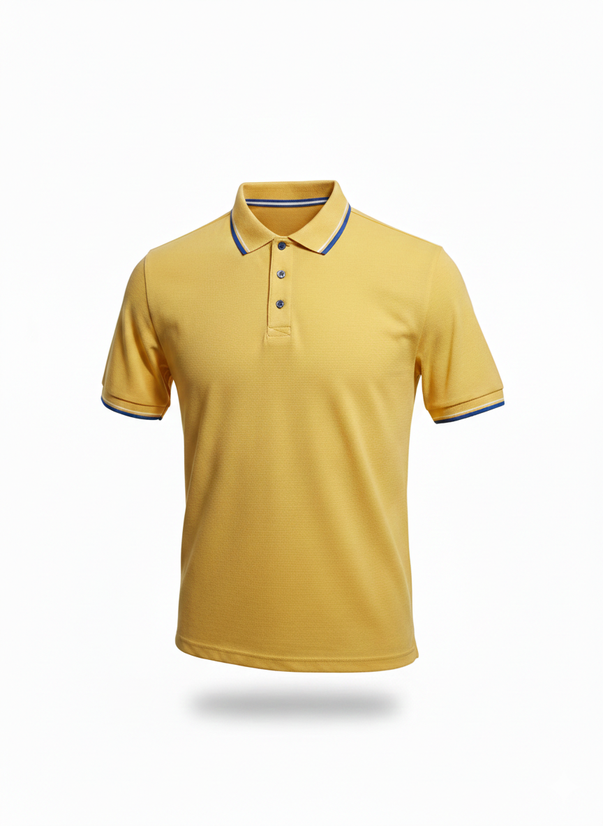 in plain yellow polo