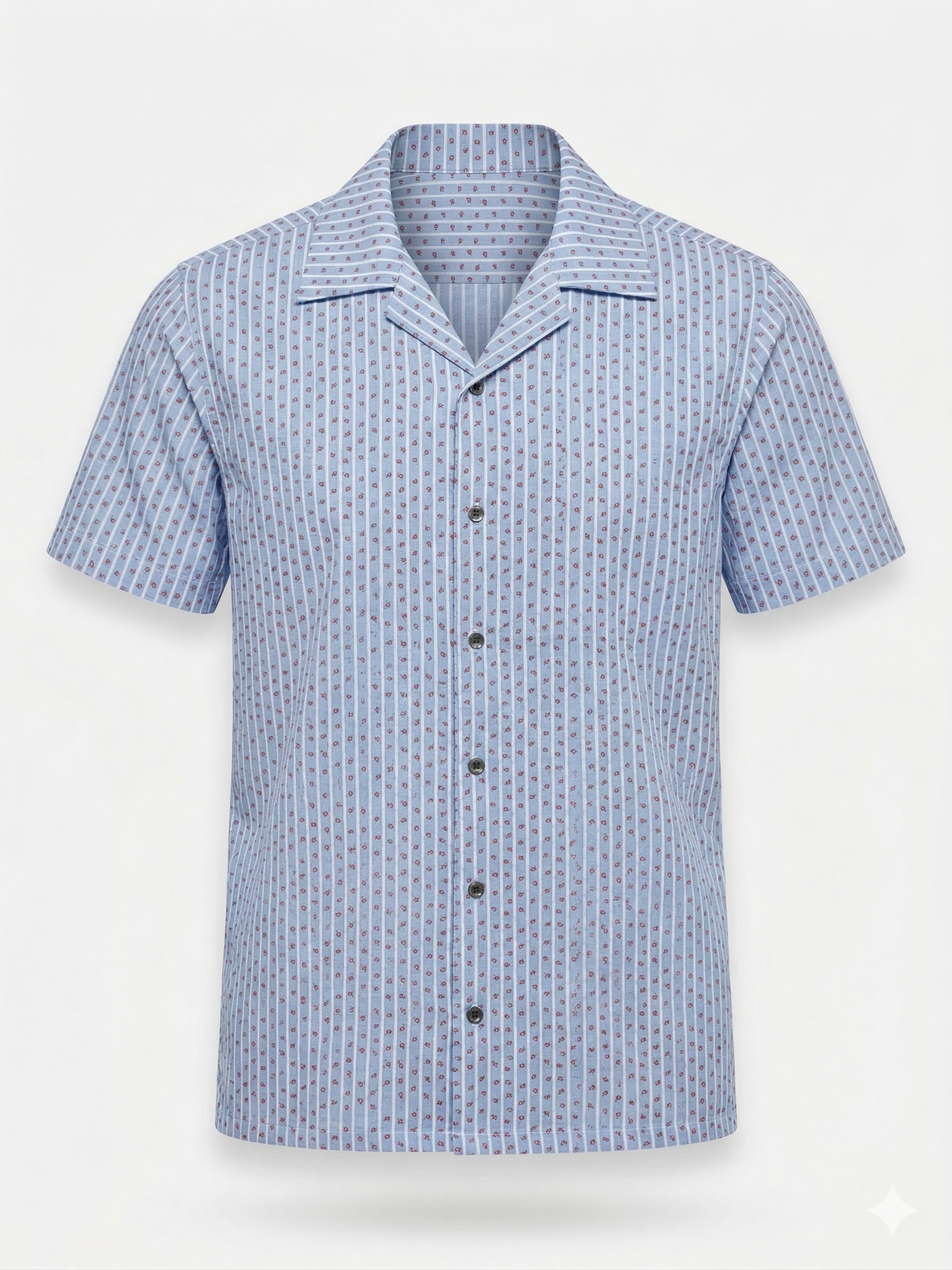 blue white red flower stripe cuban shirt