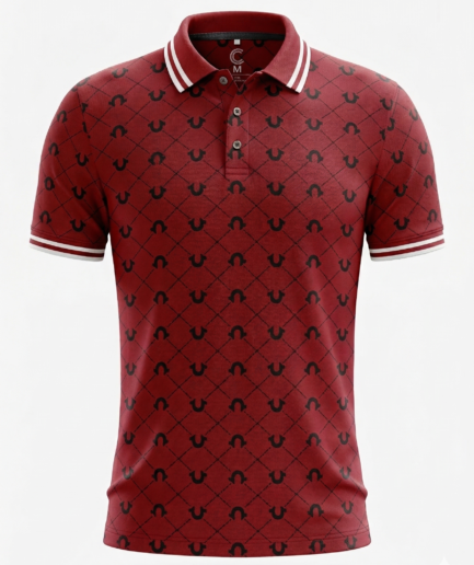 Maroon Magnet Print Polo with Contrast Tipping