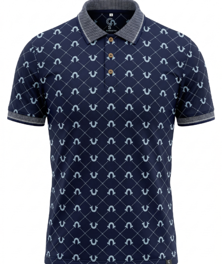 Midnight Navy Magnet Print Polo with Micro-Pattern Trim