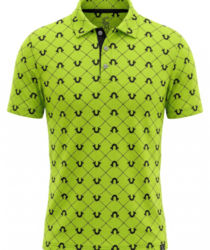 Neon Lime Magnet Print Polo with Black Accent Placket