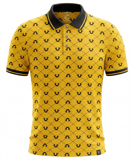 Mustard Gold Magnet Print Polo with Black Contrast Collar