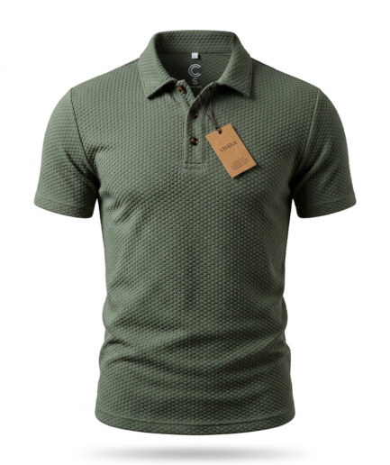 Sage Green Honeycomb Textured Polo